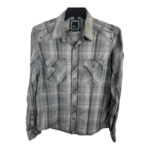 BKE Shirt Mens size M Black Plaid Fit Button Roll Tab Sleeves Collared X203 - Picture 3 of 9